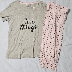 Medium pajama set pink and grey polka dots